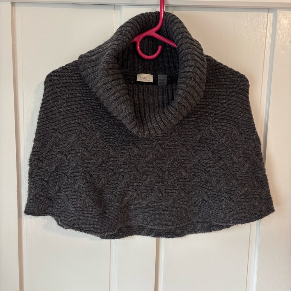 Kinross Charcoal Ribbed Turtleneck Poncho, Cashmere